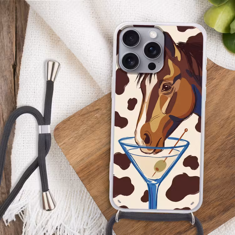 Paard - Martini - Dieren - Abstract - Bruin Hoesje iPhone 16 Pro Max met koord klein -sfeer4