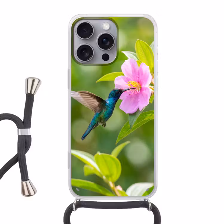 Kolibrie - Bloem - Natuur - Groen Hoesje iPhone 16 Pro Max met koord klein -3d