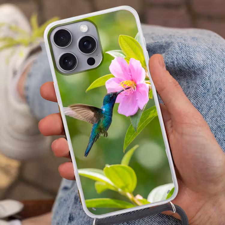 Kolibrie - Bloem - Natuur - Groen Hoesje iPhone 16 Pro Max met koord klein -sfeer3