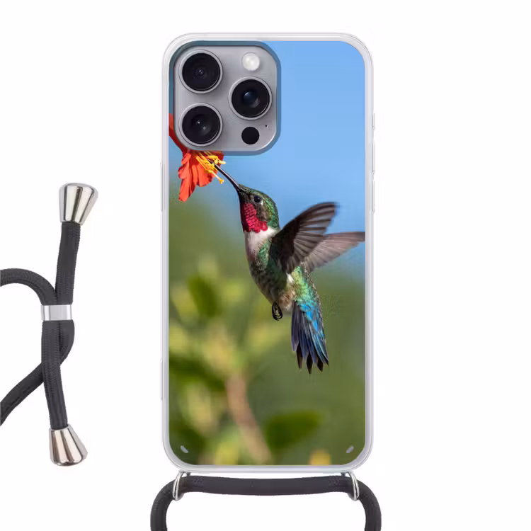 Kolibrie - Bloem - Natuur - Groen Hoesje iPhone 16 Pro Max met koord klein -3d