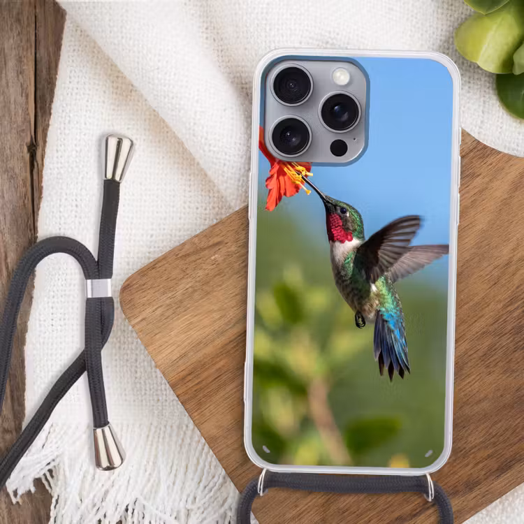 Kolibrie - Bloem - Natuur - Groen Hoesje iPhone 16 Pro Max met koord klein -sfeer4