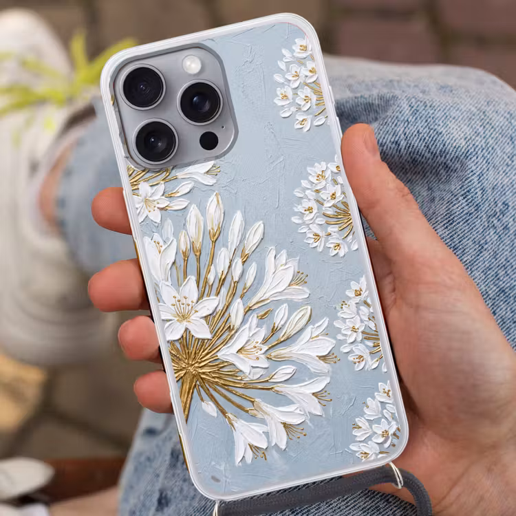 Illustratie - Bloemen - Blauw Hoesje iPhone 16 Pro Max met koord klein -sfeer3
