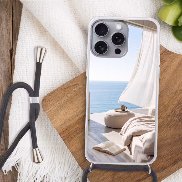 Interieur - Zeezicht - Modern - Rust - Beige Hoesje iPhone 16 Pro Max met koord klein -sfeer4