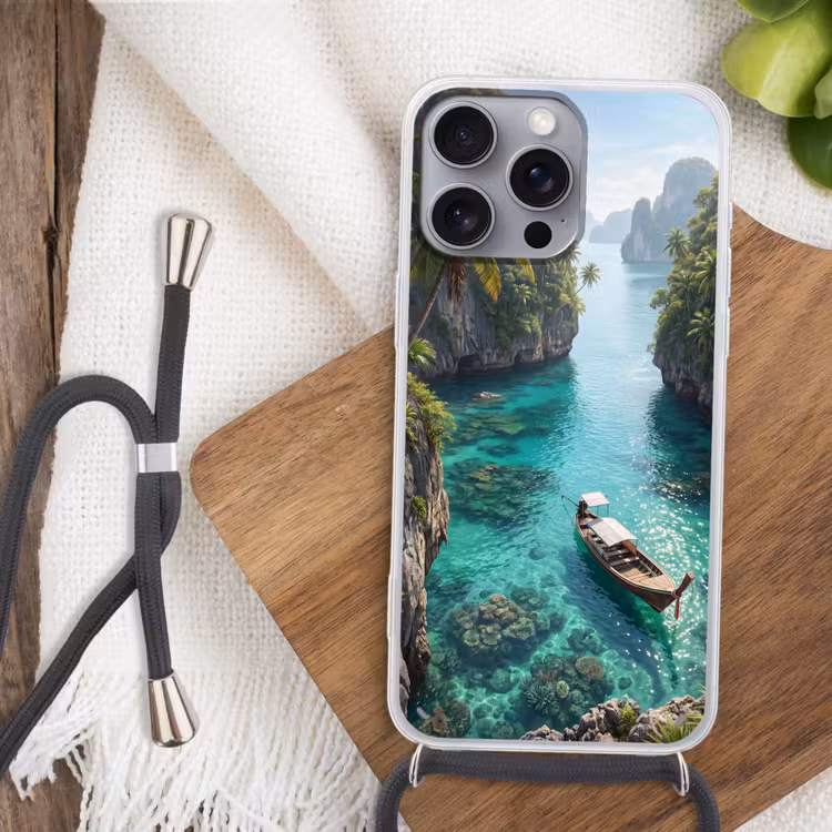 Eiland - Tropisch - Water - Palmbomen - Natuur Hoesje iPhone 16 Pro Max met koord klein -sfeer4