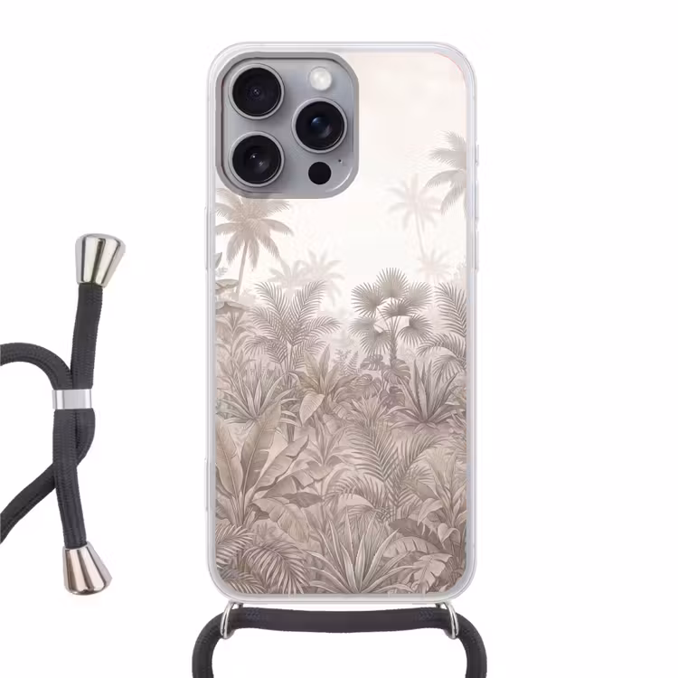 Jungle - Tropisch - Natuur -Vintage - Beige Hoesje iPhone 16 Pro Max met koord klein -3d