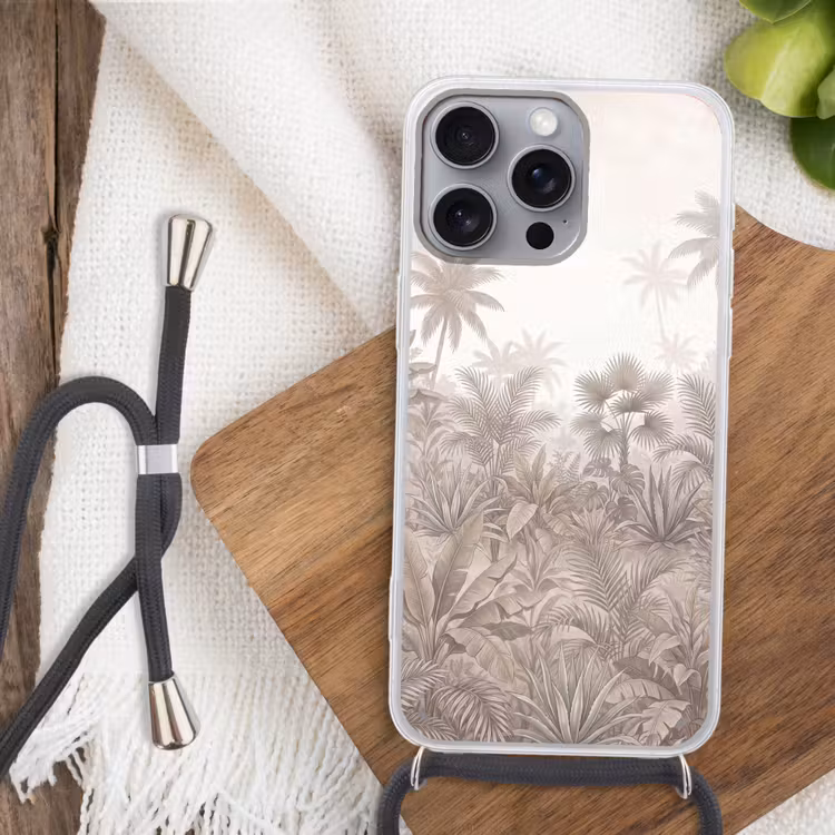 Jungle - Tropisch - Natuur -Vintage - Beige Hoesje iPhone 16 Pro Max met koord klein -sfeer4