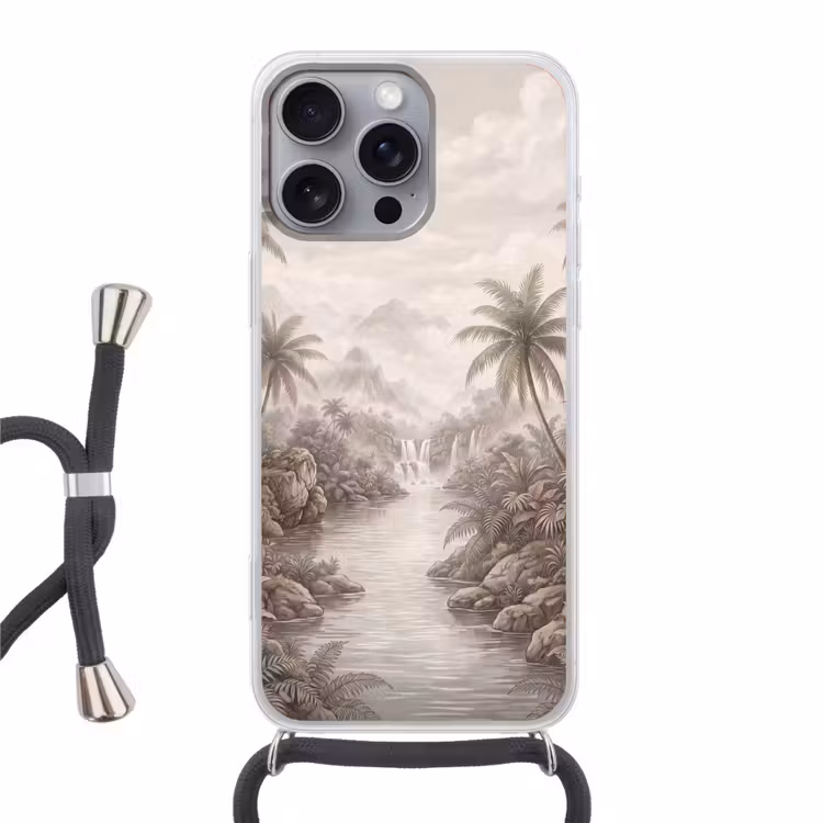 Jungle - Watervallen - Tropisch - Illustratie Hoesje iPhone 16 Pro Max met koord klein -3d