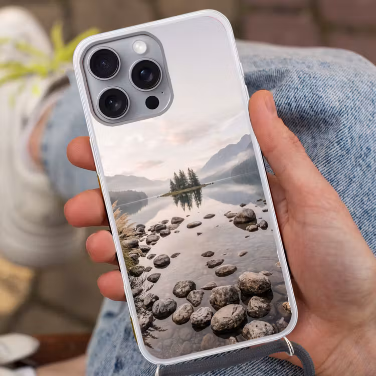Meer - Bergen - Landschap - Groen Hoesje iPhone 16 Pro Max met koord klein -sfeer3
