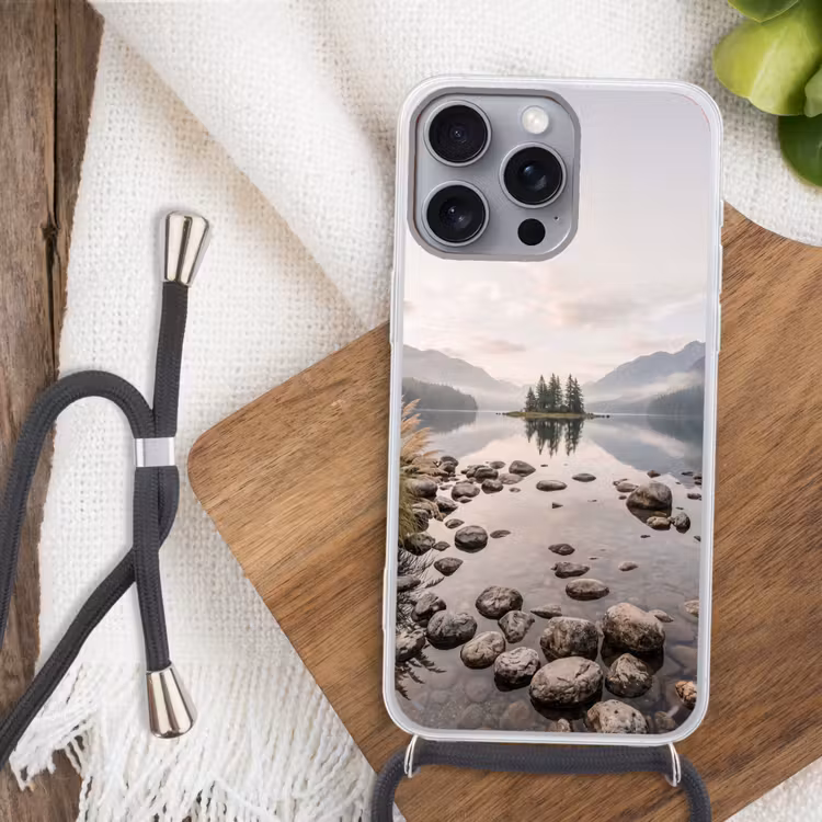 Meer - Bergen - Landschap - Groen Hoesje iPhone 16 Pro Max met koord klein -sfeer4