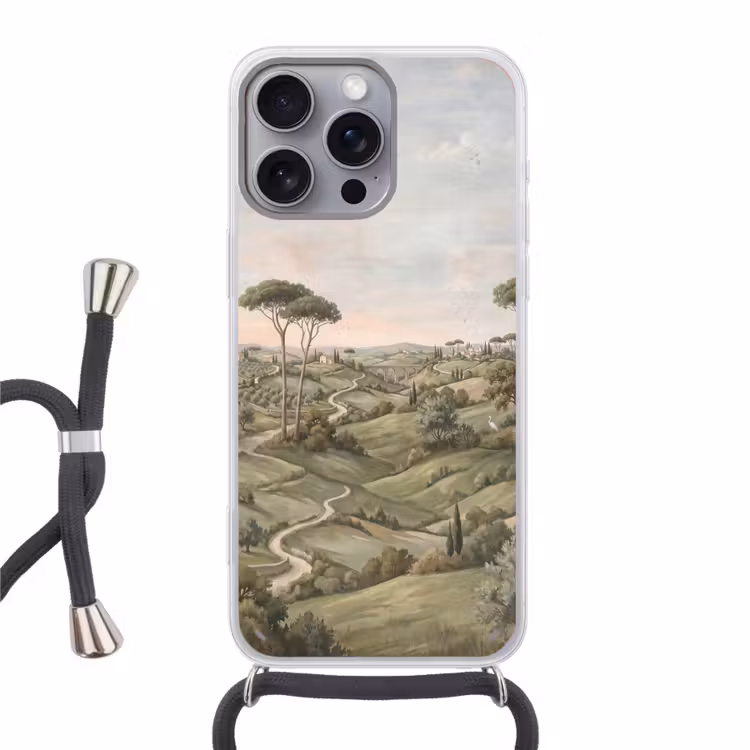 Landschap - Heuvels - Zandpad - Groen Hoesje iPhone 16 Pro Max met koord klein -3d