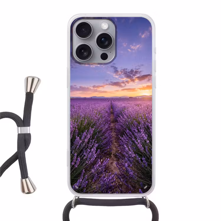 Lavendel - Veld - Natuur - Paars Hoesje iPhone 16 Pro Max met koord klein -3d