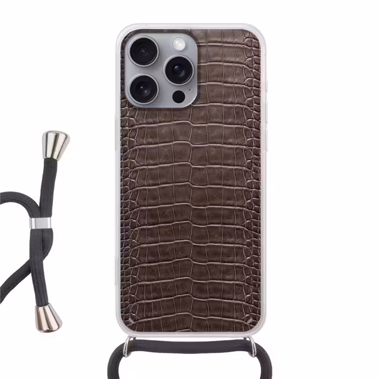 Leer - Krokodil - Mat Hoesje iPhone 16 Pro Max met koord klein -3d