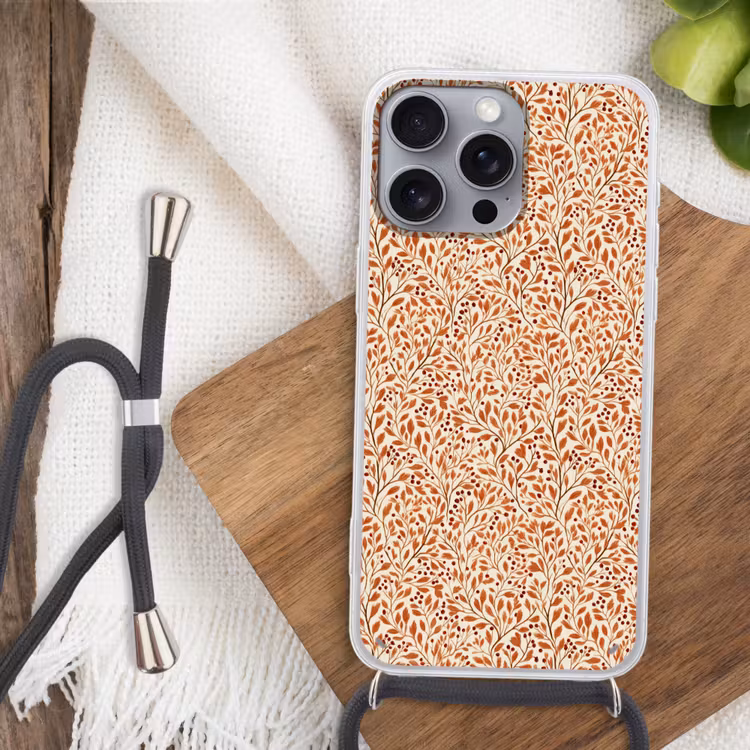 Bladeren - Botanisch - Terracotta Hoesje iPhone 16 Pro Max met koord klein 804 -sfeer4