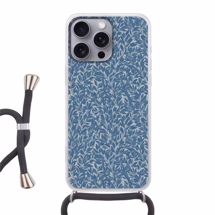Bladeren - Klassiek - Patroon - Donkerblauw - Vintage Hoesje iPhone 16 Pro Max met koord klein 804 -3d