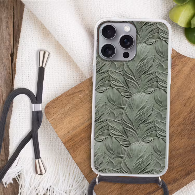 Bladeren - Textuur - Groen Hoesje iPhone 16 Pro Max met koord klein 804 -sfeer4