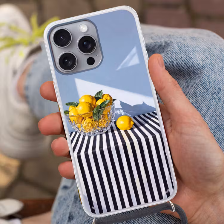Phone case crossbody - Lemons - Fruit - Yellow - Citroenen - Fruit - Geel Hoesje iPhone 16 Pro Max met koord klein
