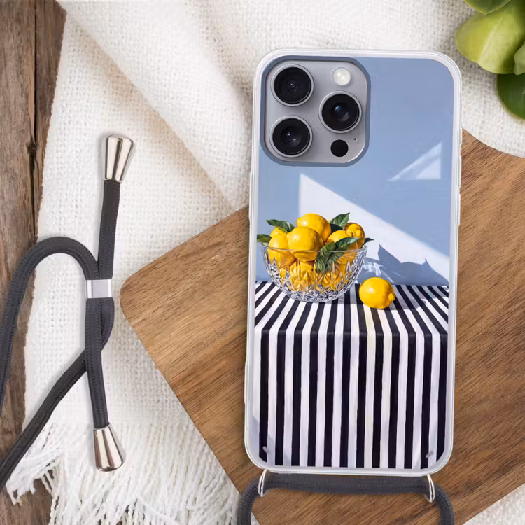 Phone case crossbody - Lemons - Fruit - Yellow - Citroenen - Fruit - Geel Hoesje iPhone 16 Pro Max met koord klein