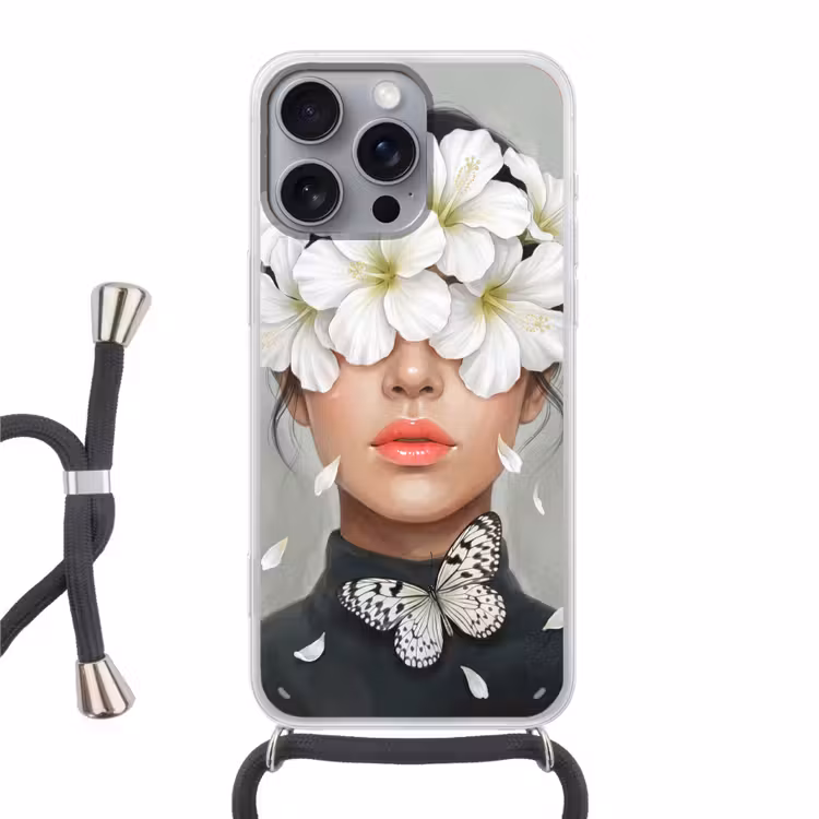 Lelies - Portret - Wit Hoesje iPhone 16 Pro Max met koord klein -3d