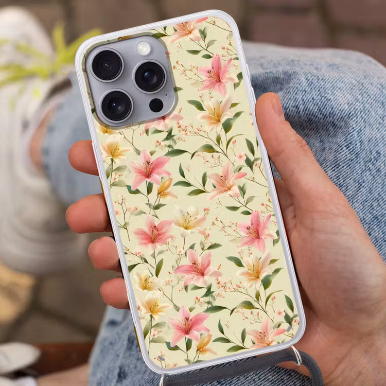 Lelies - Sereen - Kleurrijk Hoesje iPhone 16 Pro Max met koord klein 804 -sfeer3