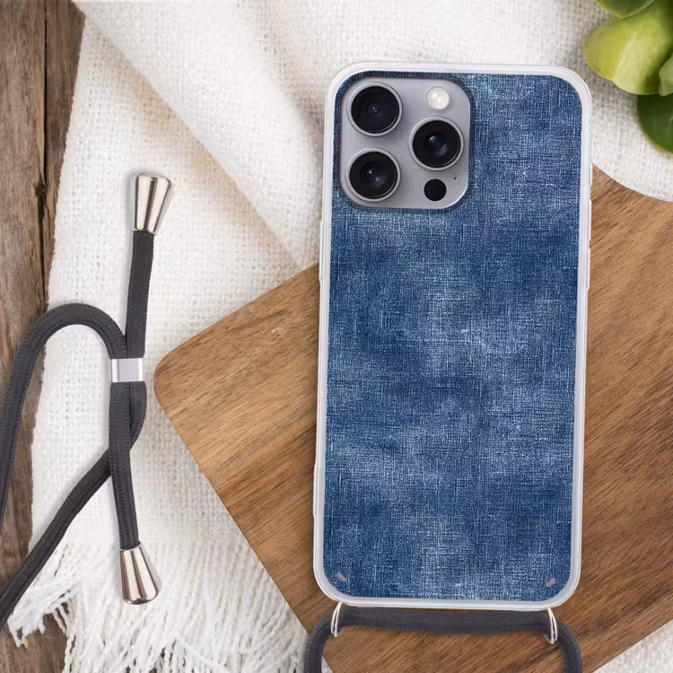 Linnen - Textuur - Patroon - Denim - Rustiek Hoesje iPhone 16 Pro Max met koord klein 804 -sfeer4