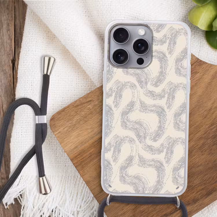 Lijnen - Patroon - Beige - Minimalistisch Hoesje iPhone 16 Pro Max met koord klein 804 -sfeer4