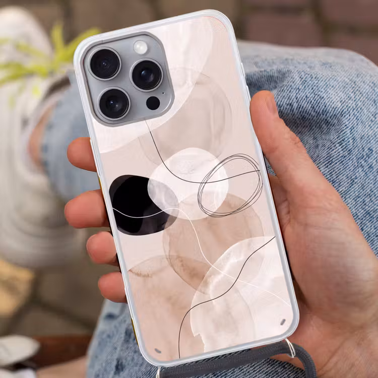 Phone case crossbody - Lines - Wavy - Art - Lijnen - Golvend - Kunst Hoesje iPhone 16 Pro Max met koord klein