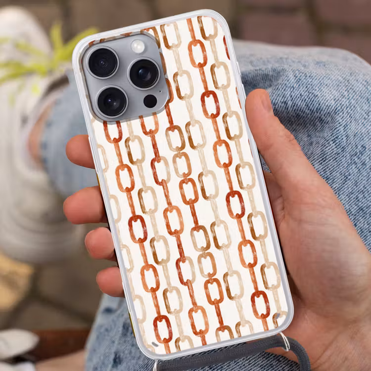 Schakels - Patroon - Aquarel - Terracotta Hoesje iPhone 16 Pro Max met koord klein 804 -sfeer3