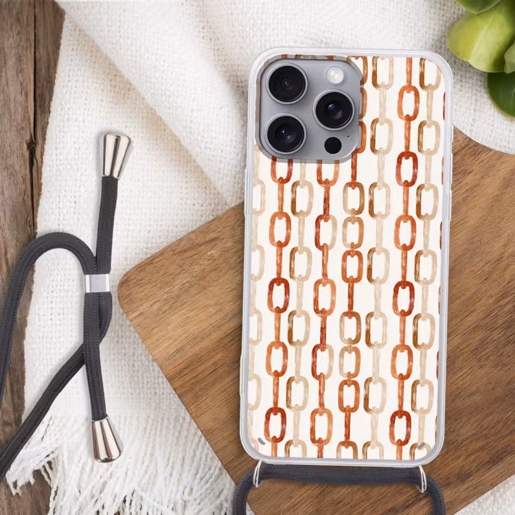 Schakels - Patroon - Aquarel - Terracotta Hoesje iPhone 16 Pro Max met koord klein 804 -sfeer4