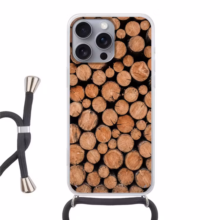 Houtblokken - Textuur - Patroon - Bruin - Rustiek Hoesje iPhone 16 Pro Max met koord klein -3d