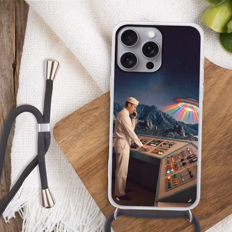 Phone case crossbody - Man - Control Room - Beach - Man - Controlekamer - Strand Hoesje iPhone 16 Pro Max met koord klein