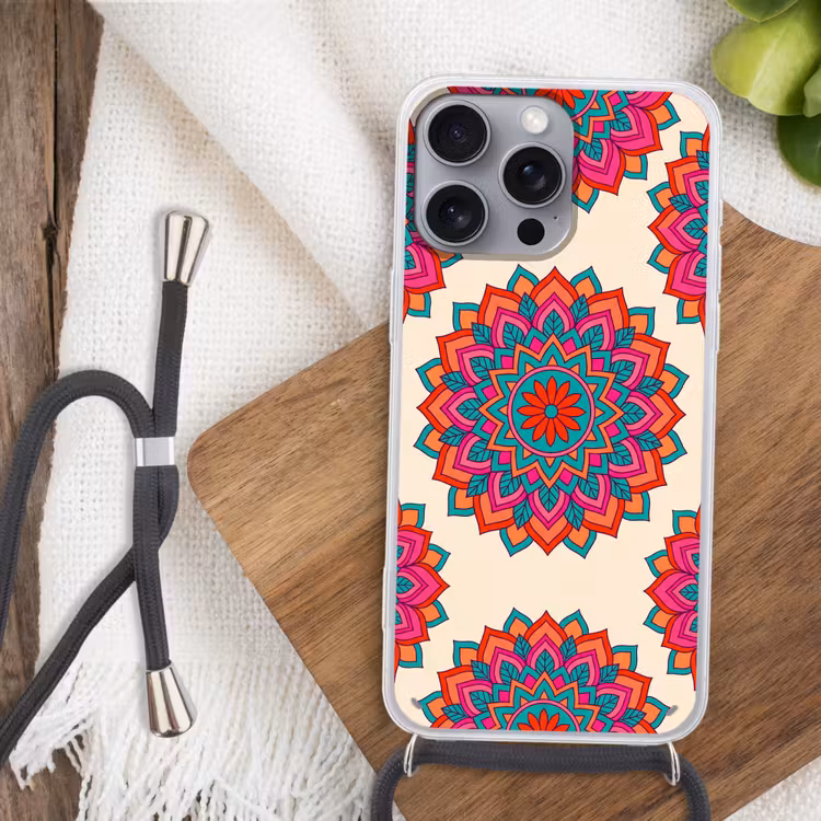 Mandala - Patroon - Abstract - Kleurrijk - Modern Hoesje iPhone 16 Pro Max met koord klein -sfeer4