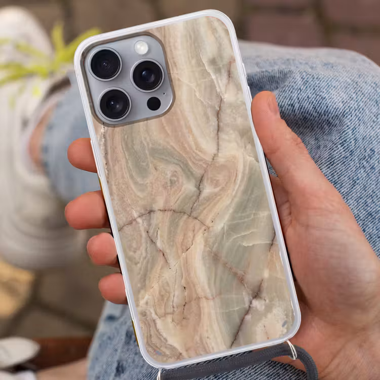 Marmer - Patroon - Abstract - Beige - Groen Hoesje iPhone 16 Pro Max met koord klein -sfeer3