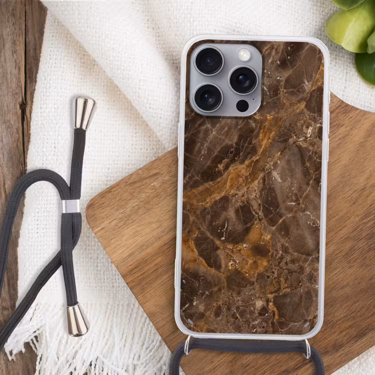 Marmer - Patroon - Natuur - Bruin - Goud Hoesje iPhone 16 Pro Max met koord klein -sfeer4