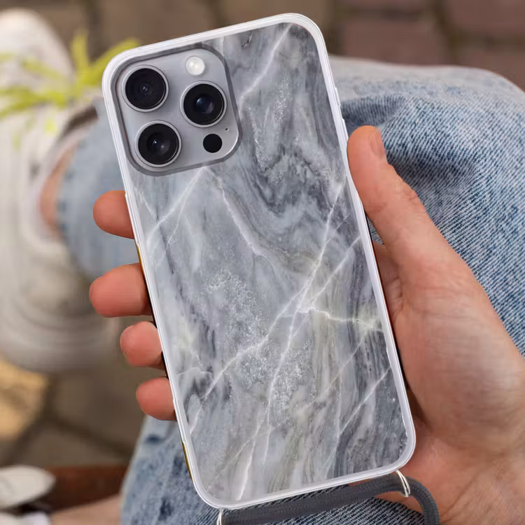 Marmer - Ader - Patroon - Abstract - Grijs Hoesje iPhone 16 Pro Max met koord klein -sfeer3