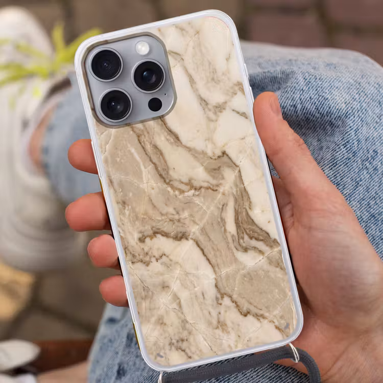 Marmer - Aderen - Textuur - Beige - Modern Hoesje iPhone 16 Pro Max met koord klein -sfeer3