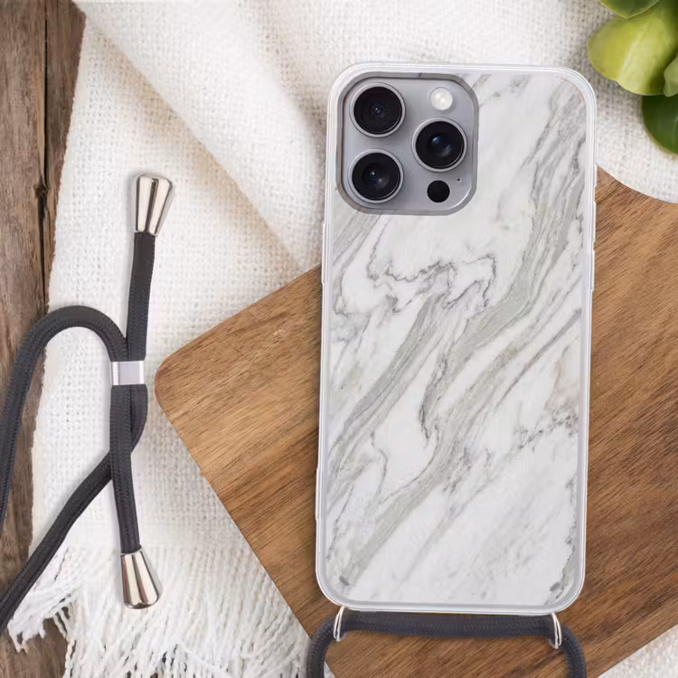 Marmer - Wit - Grijs - Structuur - Modern Hoesje iPhone 16 Pro Max met koord klein -sfeer4