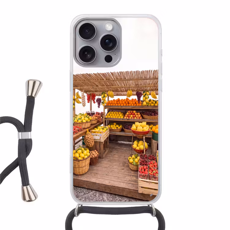 Phone case crossbody - Market Stall - Fruit - Fresh - Marktkraam - Fruit - Vers Hoesje iPhone 16 Pro Max met koord klein