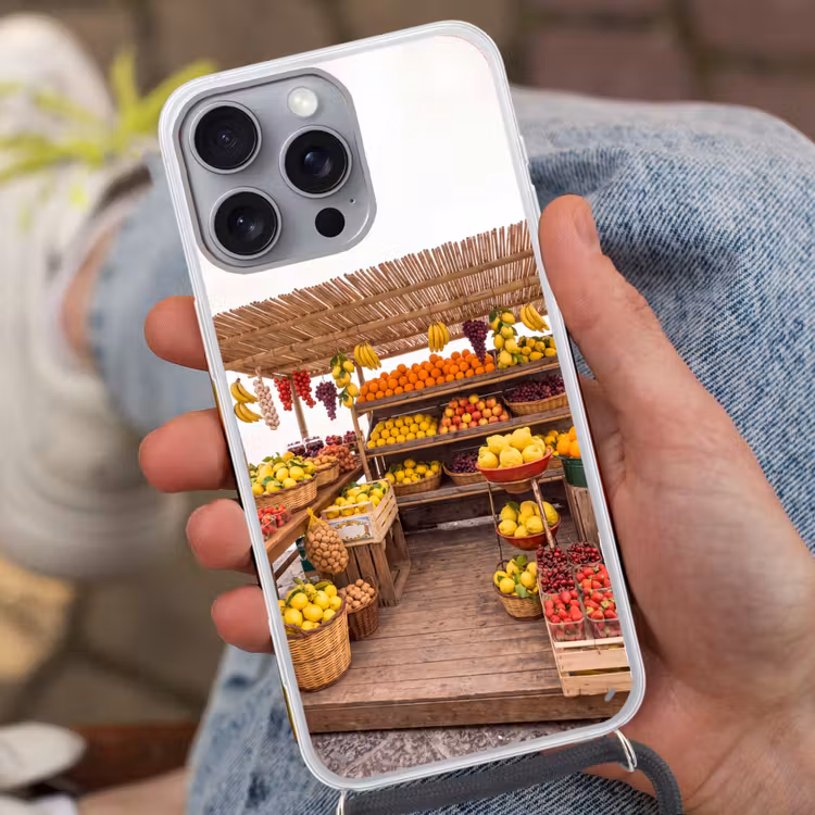 Phone case crossbody - Market Stall - Fruit - Fresh - Marktkraam - Fruit - Vers Hoesje iPhone 16 Pro Max met koord klein