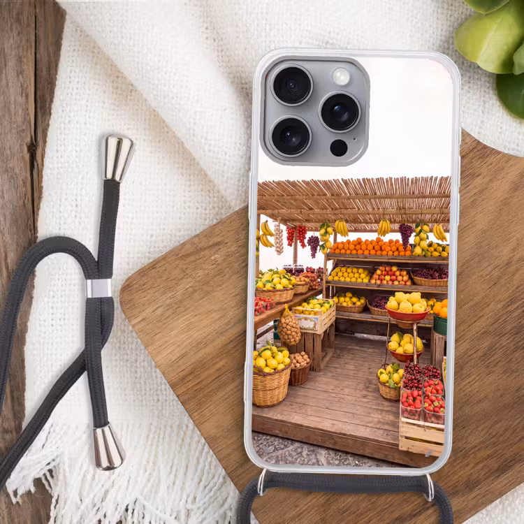 Phone case crossbody - Market Stall - Fruit - Fresh - Marktkraam - Fruit - Vers Hoesje iPhone 16 Pro Max met koord klein