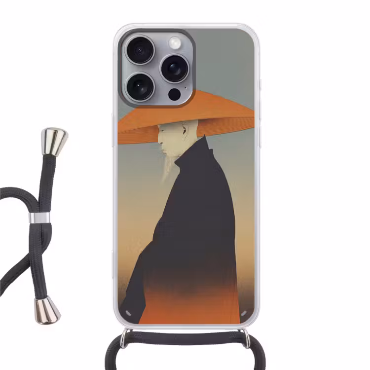 Minimalistisch - Silhouet - Oranje Hoesje iPhone 16 Pro Max met koord klein -3d