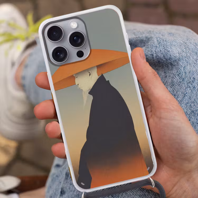 Minimalistisch - Silhouet - Oranje Hoesje iPhone 16 Pro Max met koord klein -sfeer3