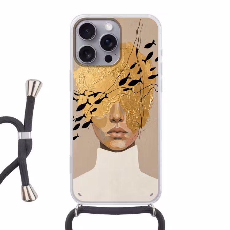 Modern - Vrouw - Goud Hoesje iPhone 16 Pro Max met koord klein -3d