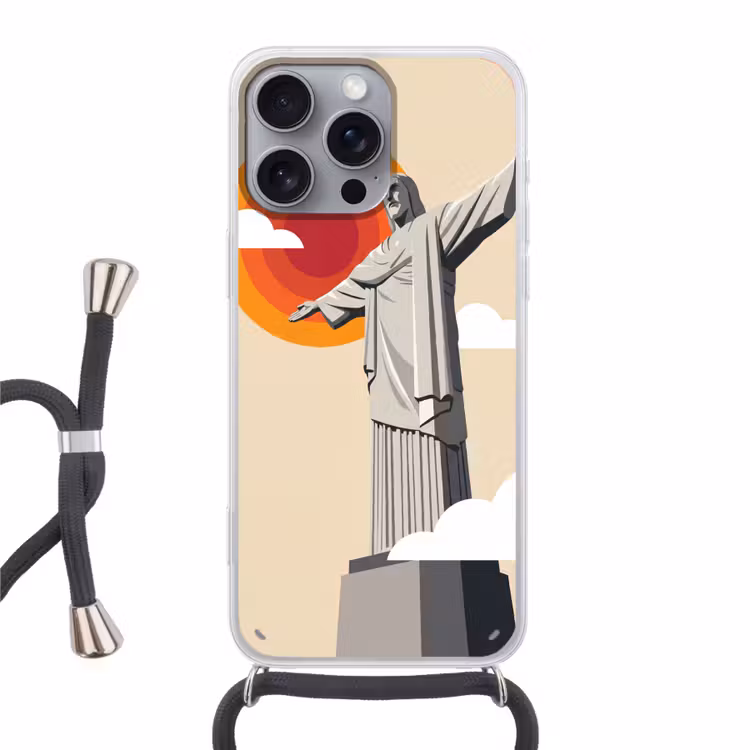 Monument - Stad - Zonsondergang - Minimalistisch - Oranje Hoesje iPhone 16 Pro Max met koord klein -3d