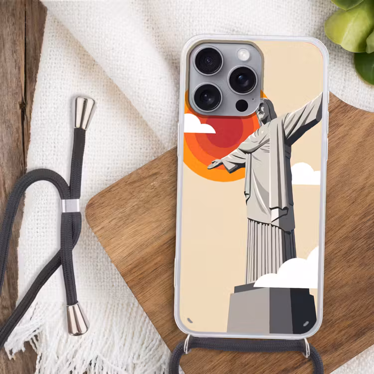 Monument - Stad - Zonsondergang - Minimalistisch - Oranje Hoesje iPhone 16 Pro Max met koord klein -sfeer4