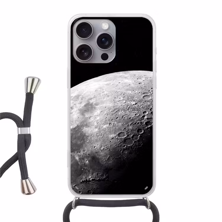 Phone case crossbody - Moon - Craters - Space - Maan - Kraters - Ruimte Hoesje iPhone 16 Pro Max met koord klein