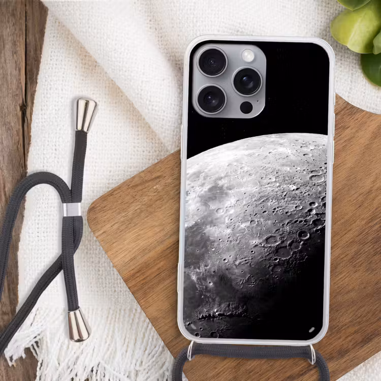 Phone case crossbody - Moon - Craters - Space - Maan - Kraters - Ruimte Hoesje iPhone 16 Pro Max met koord klein