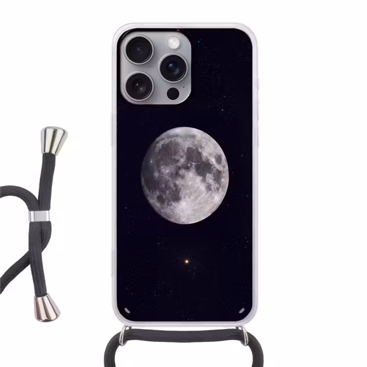 Phone case crossbody - Moon - Stars - Space - Maan - Sterren - Ruimte Hoesje iPhone 16 Pro Max met koord klein