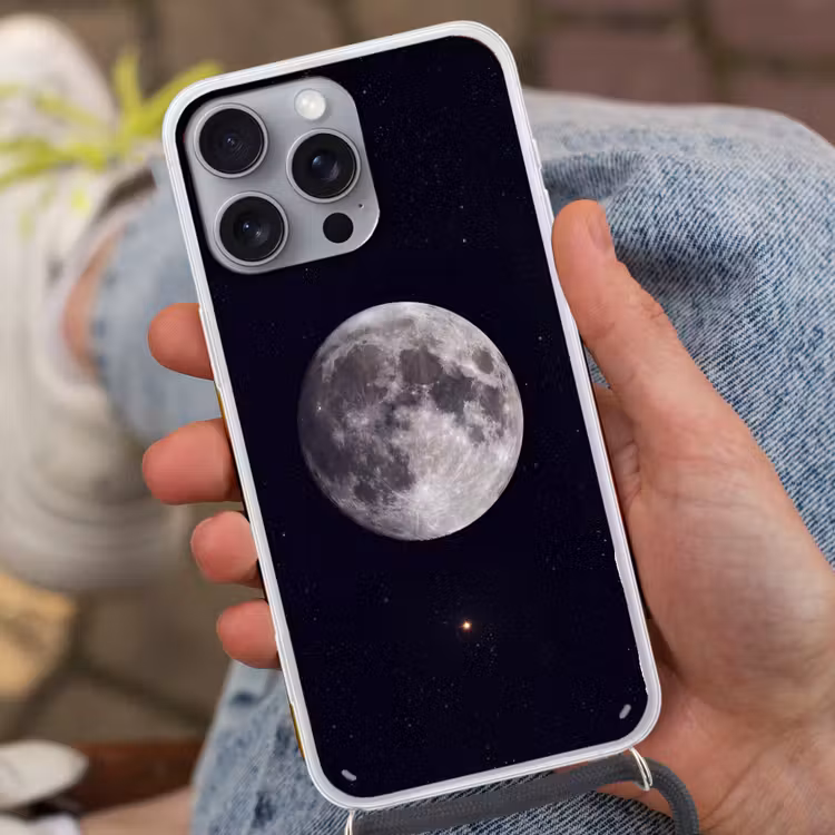 Phone case crossbody - Moon - Stars - Space - Maan - Sterren - Ruimte Hoesje iPhone 16 Pro Max met koord klein