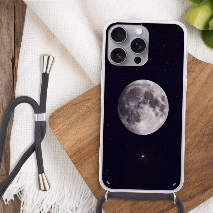 Phone case crossbody - Moon - Stars - Space - Maan - Sterren - Ruimte Hoesje iPhone 16 Pro Max met koord klein