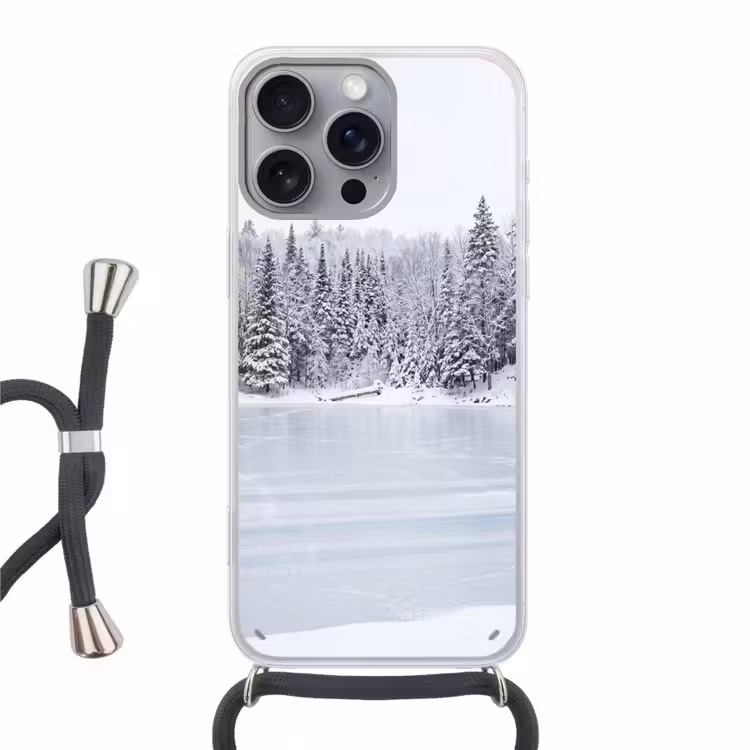 Meer - Dennen - IJs - Winter - Rustgevend Hoesje iPhone 16 Pro Max met koord klein -3d
